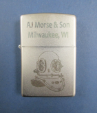 Laser Engraved Zippo Lighter-A J Morse & Son 3 Light Neck Feed Commercial Helmet